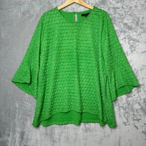 Celessa Top Womens 1X Green Bell Sleeve Crew Stretch Art To Wear Texture